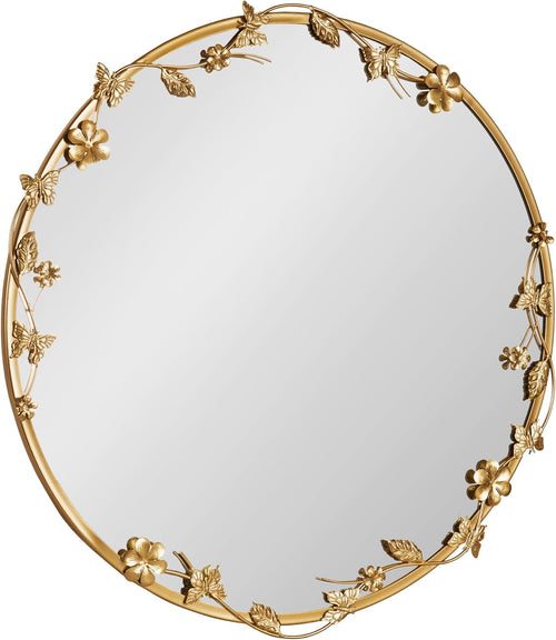 26 Inch Gold Floral Ornate Round Wall Mirror