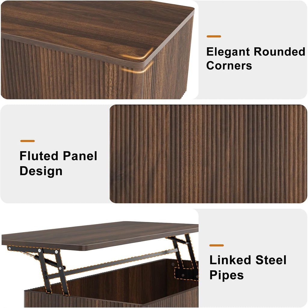 Walnut Fluted Lift Storage Coffee Table