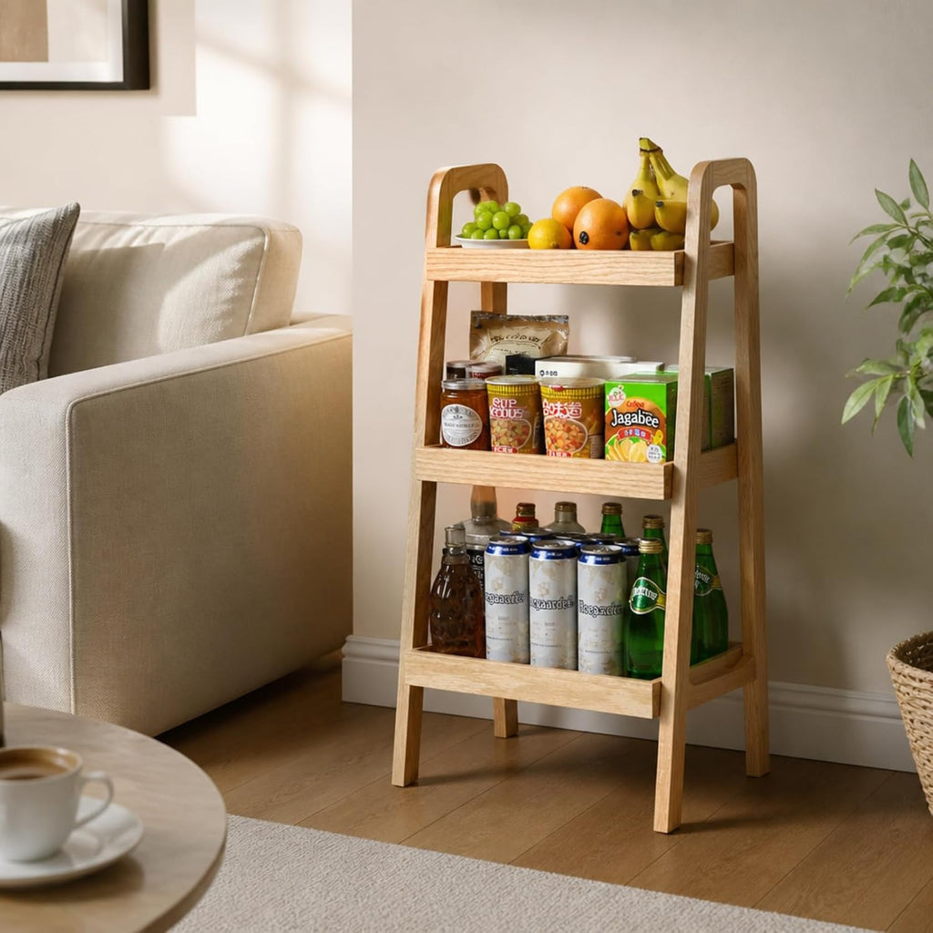 Natural Solid Oak 3-Tier Ladder Shelf