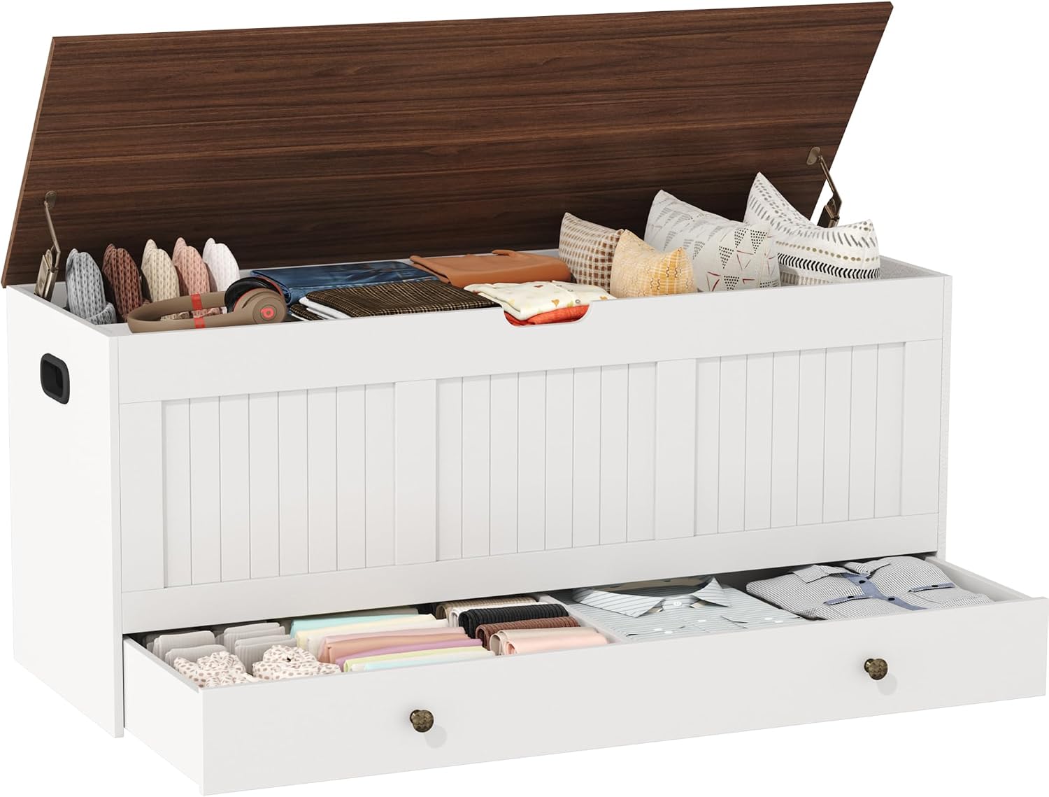 White Brown Storage Chest Bench