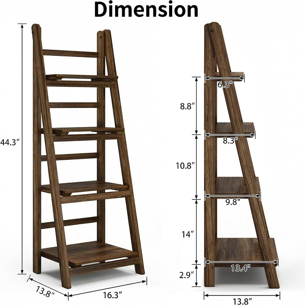 Brown Folding 4-Tier Wooden Ladder Shelf