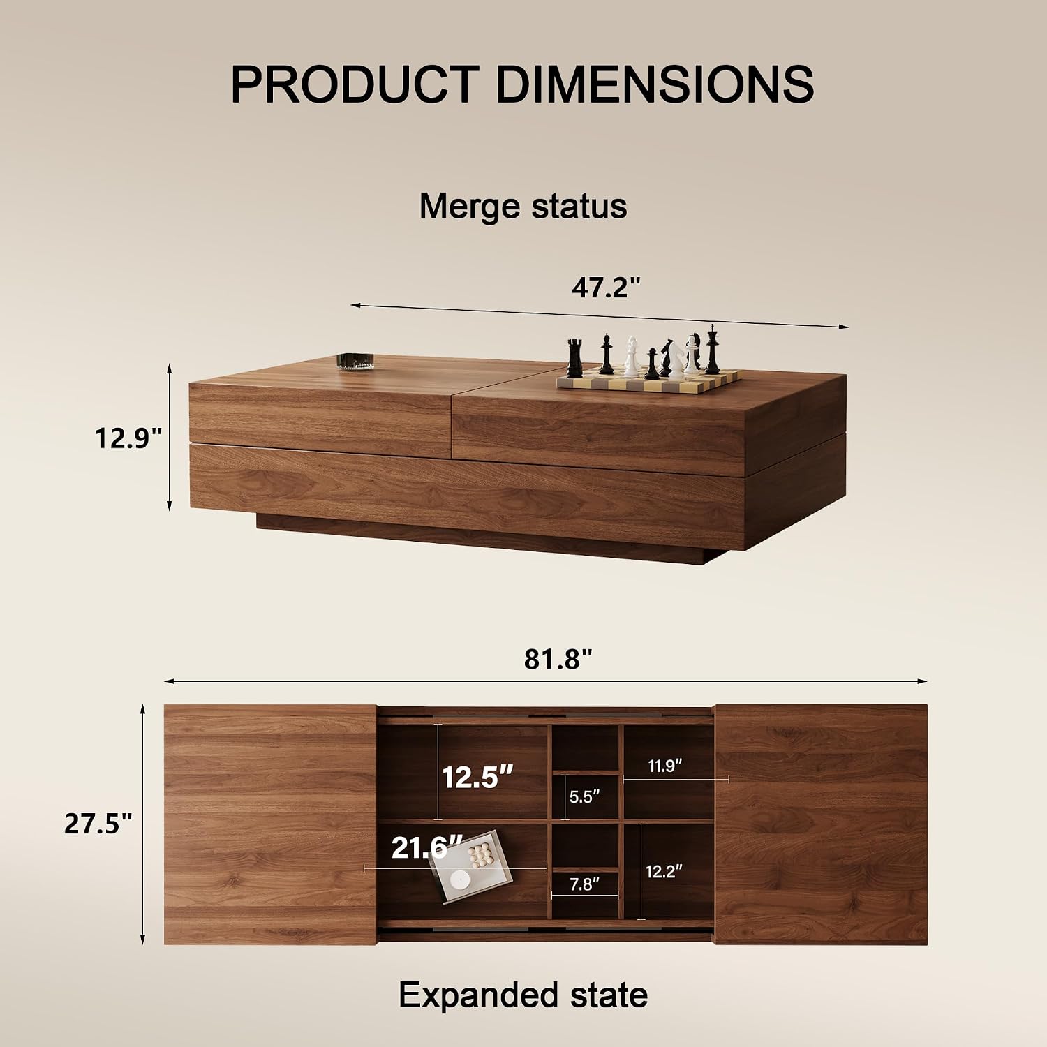 Walnut Extendable Storage Coffee Table