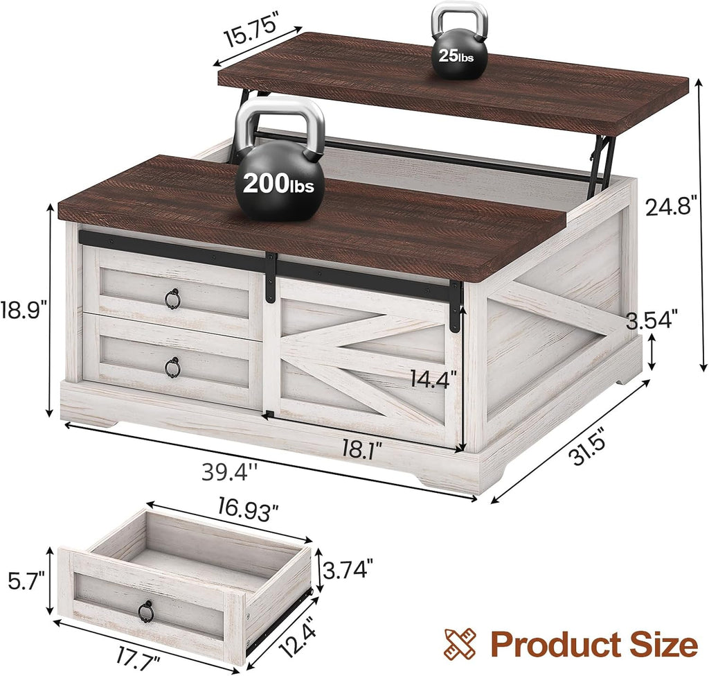 Two-Tone Lift Storage Square Coffee Table