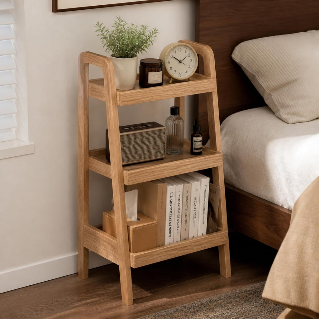 Natural Solid Oak 3-Tier Ladder Shelf