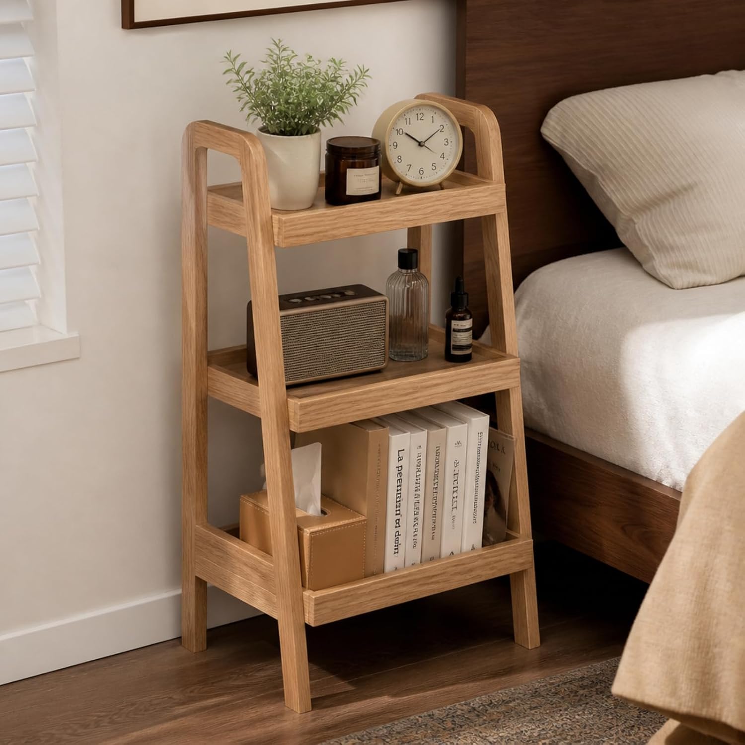 Natural Solid Oak 3-Tier Ladder Shelf
