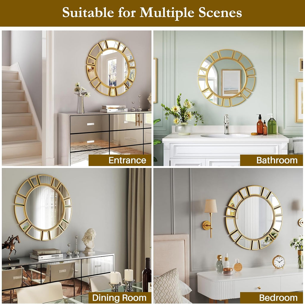 Gold Sunburst 23.6" Round Decor Wall Mirror