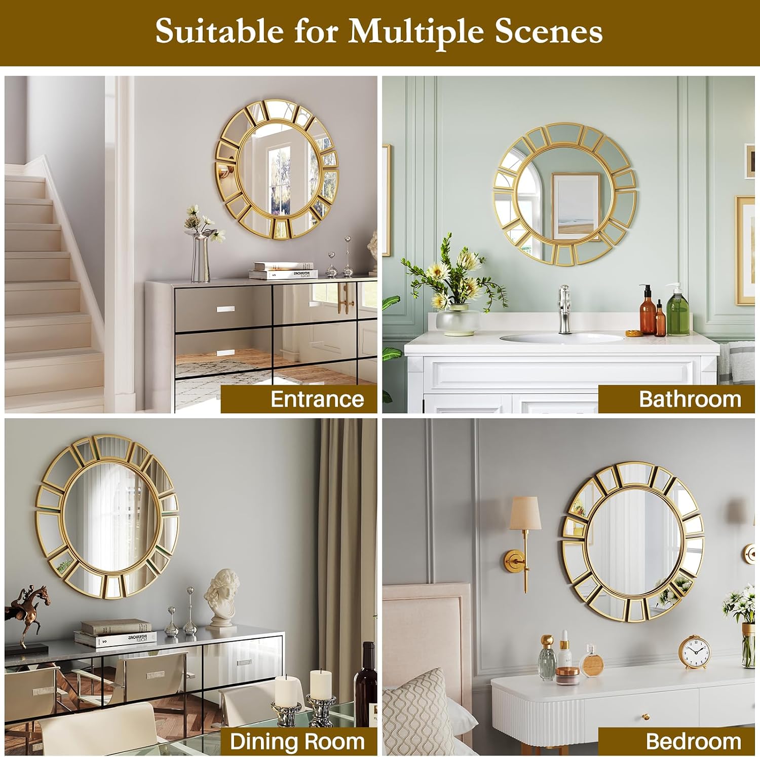 Gold Sunburst 23.6" Round Decor Wall Mirror
