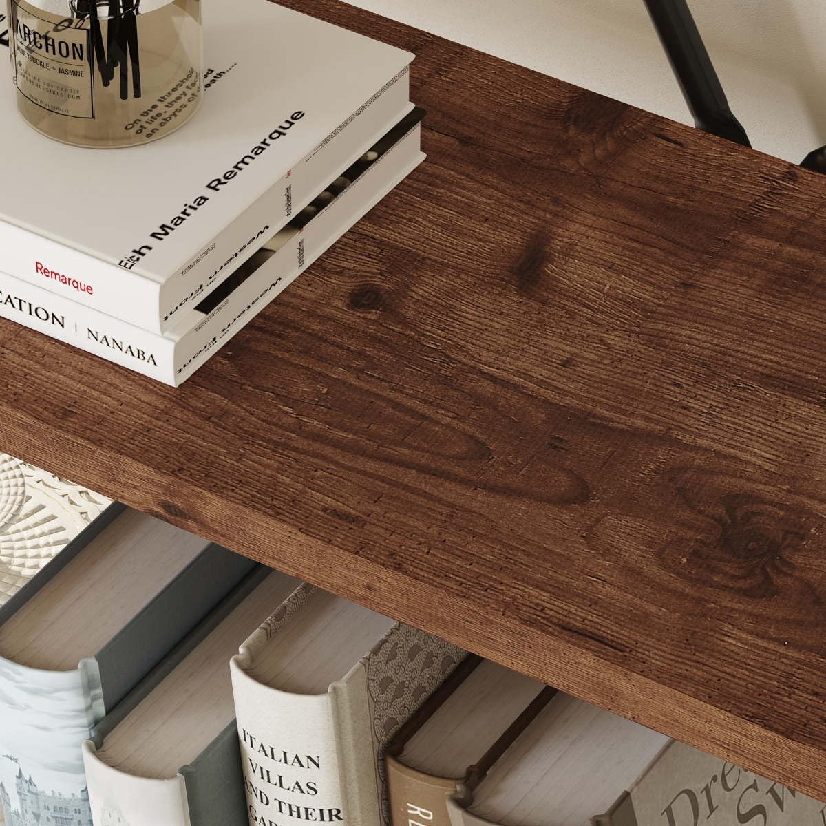 Rustic Oak Industrial 5-Tier Ladder Bookshelf