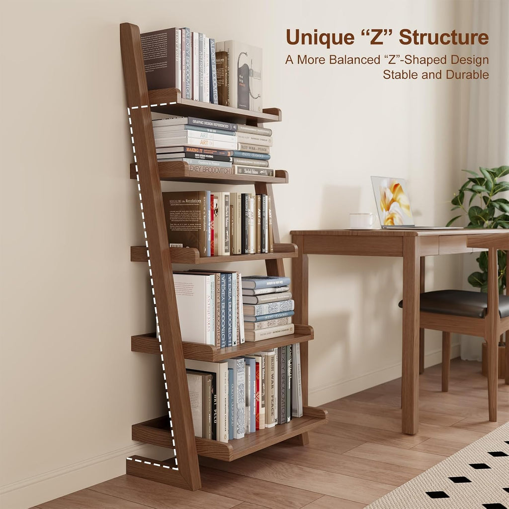 Walnut 5-Tier Edge Ladder Bookshelf