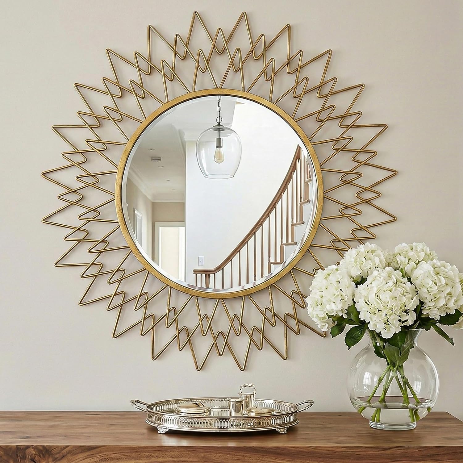 36" Champagne Gold Sunburst Round Wall Mirror