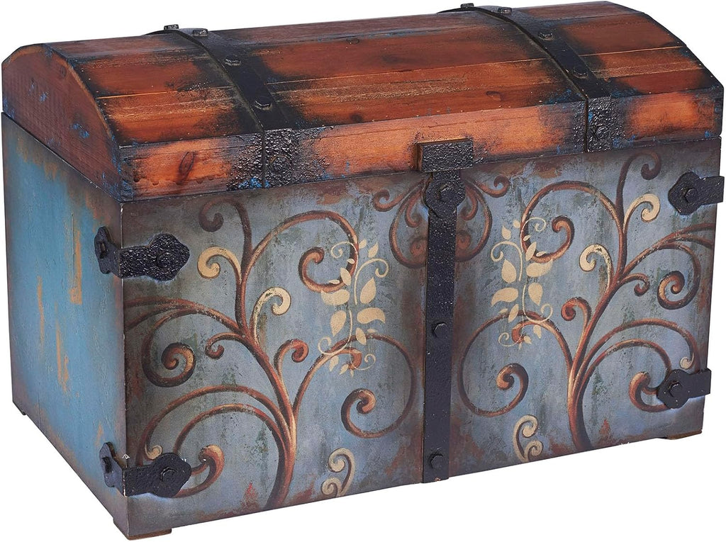 Blue Floral Vintage Wooden Storage Trunk