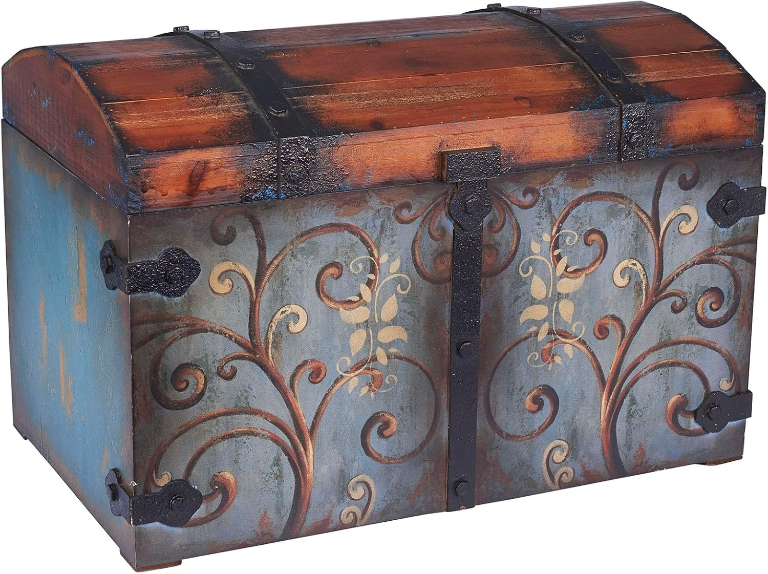 Blue Floral Vintage Wooden Storage Trunk