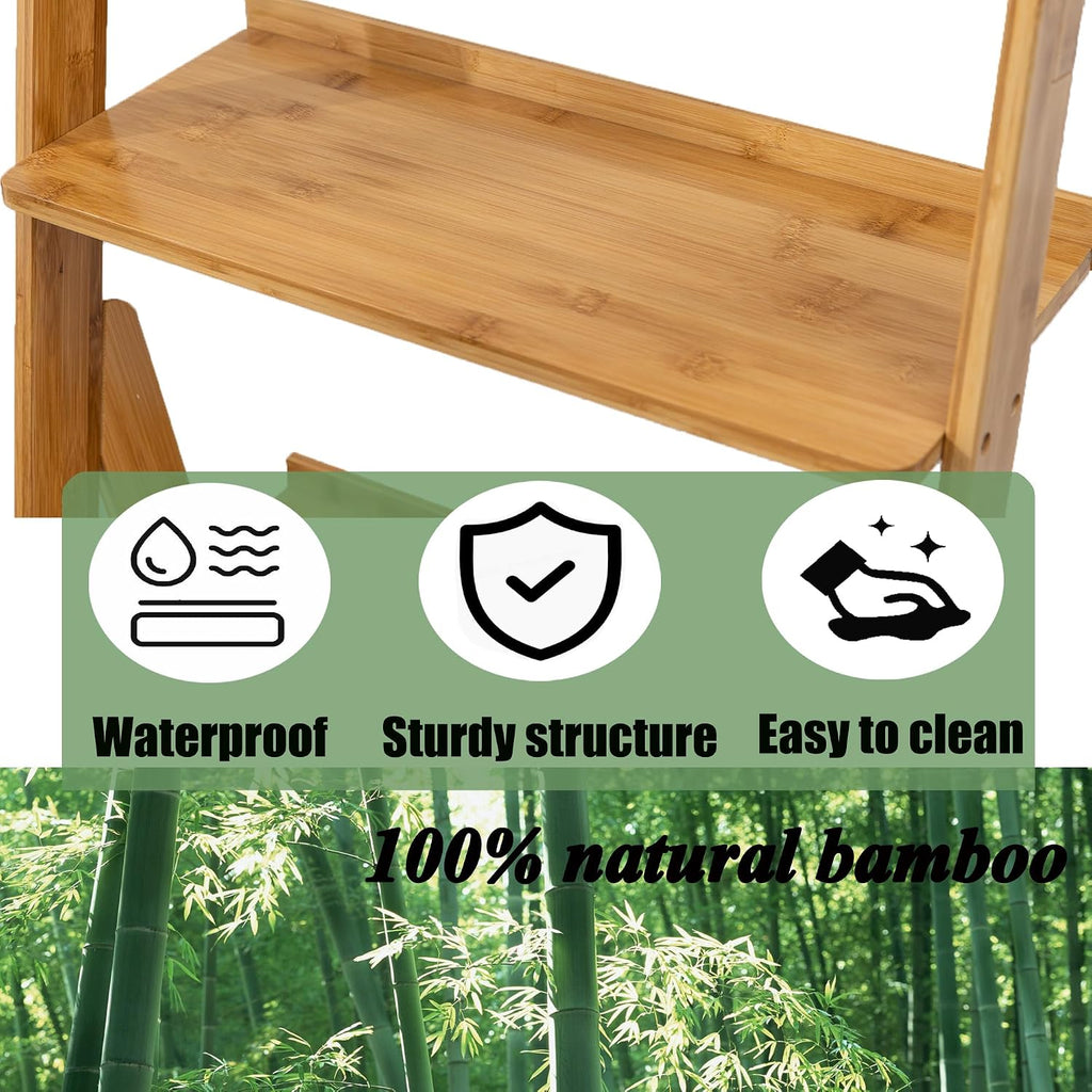 Natural Bamboo 5-Tier Ladder Bookshelf