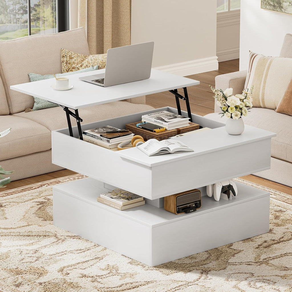 31.5" White Lift Top Storage Square Coffee Table