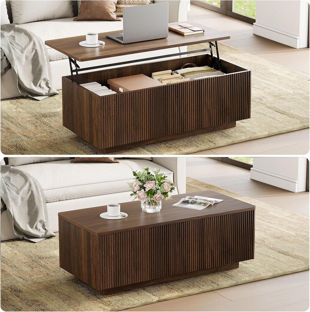 Walnut Fluted Lift Storage Coffee Table