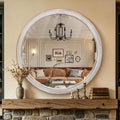 30" Rustic Wood Look Round Wall Mirror
