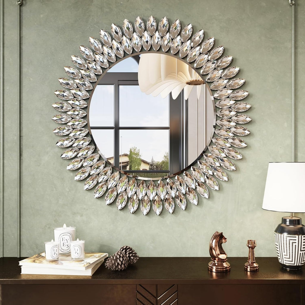 26" Luxury Diamond Jeweled Round Wall Mirror