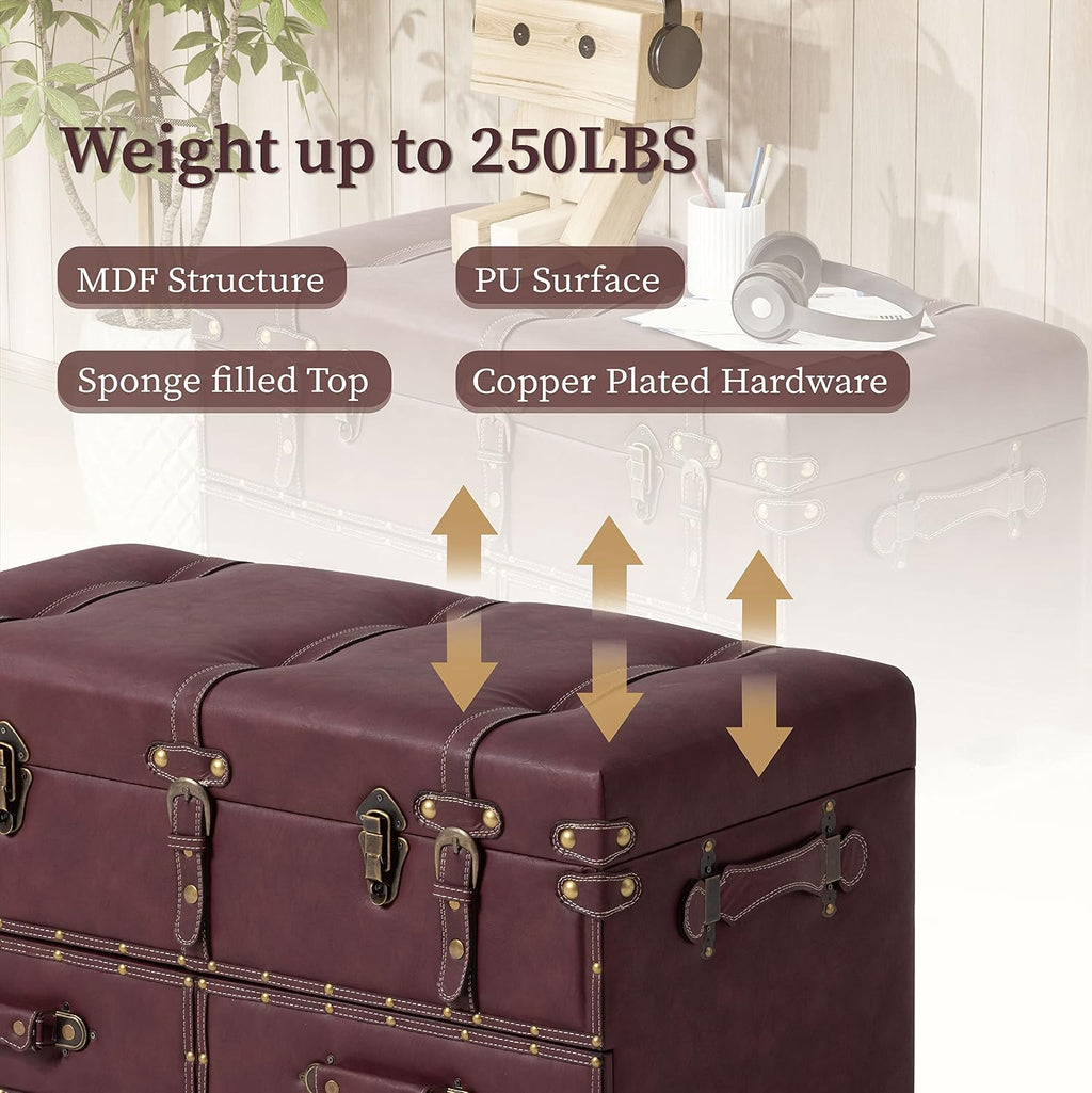 Burgundy Vintage Storage Ottoman Bench
