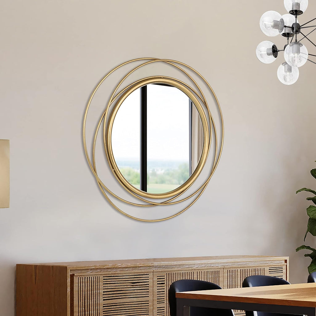 32 Inch Gold Leaf Metal Frame Round Wall Mirror