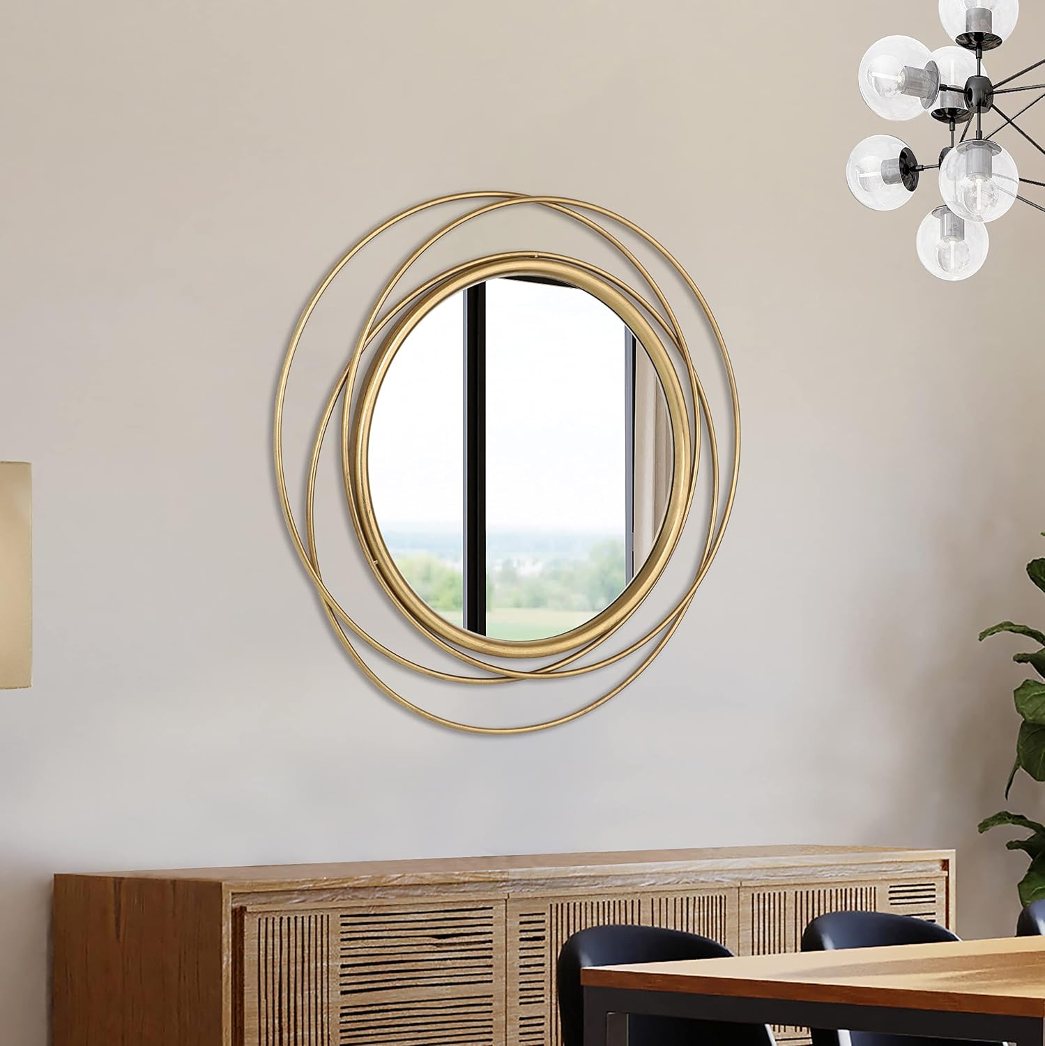 32 Inch Gold Leaf Metal Frame Round Wall Mirror