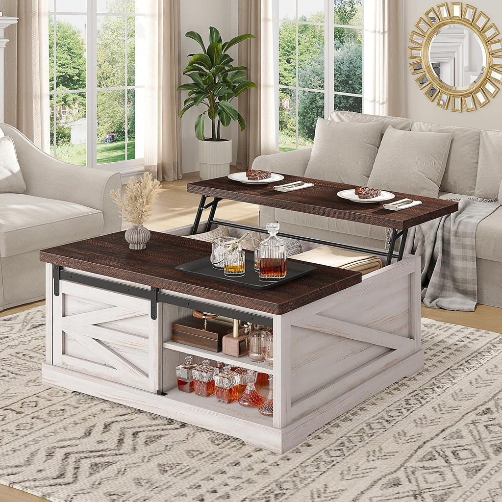 Two-Tone Lift Storage Square Coffee Table