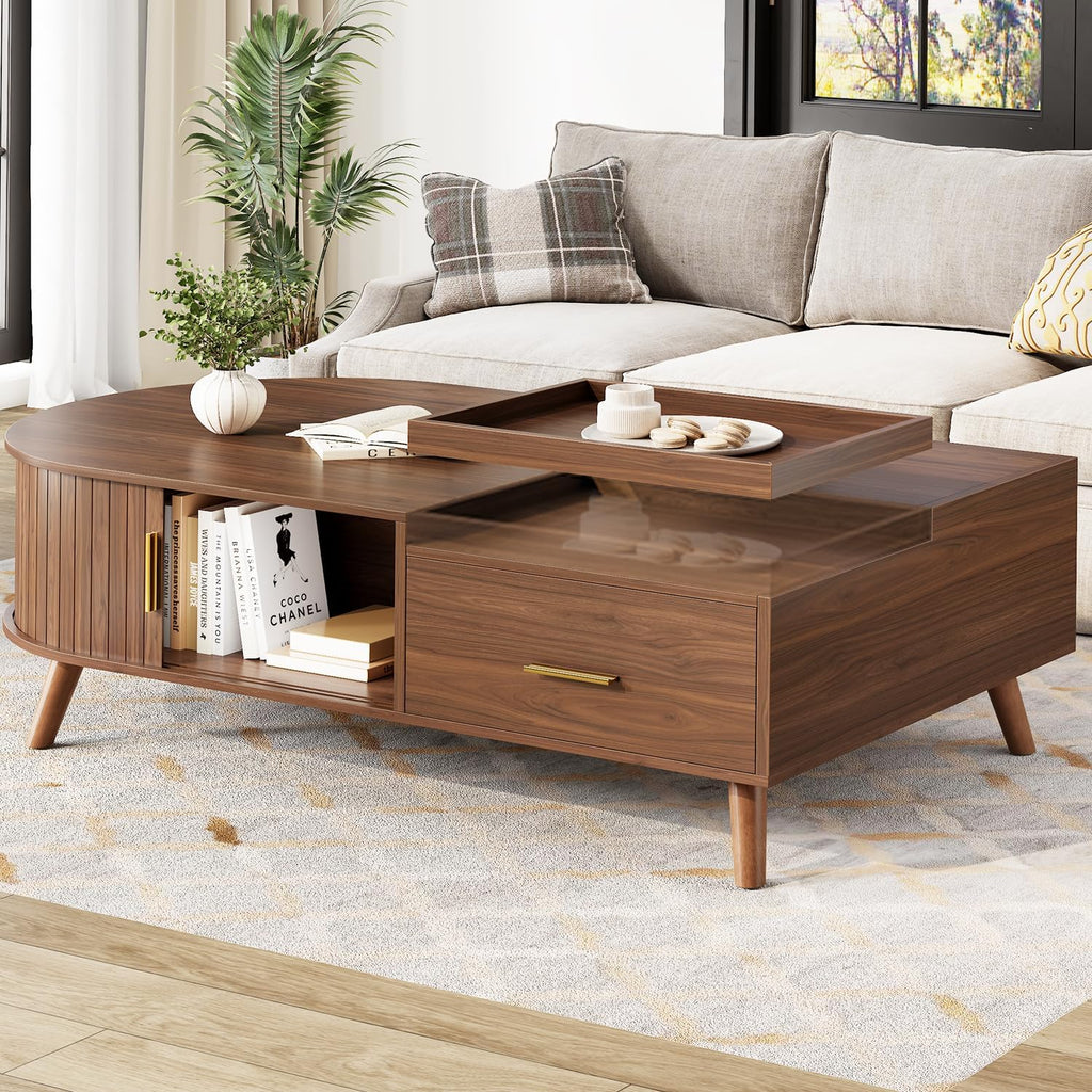 47" Fluted Oval Lift Storage Coffee Table