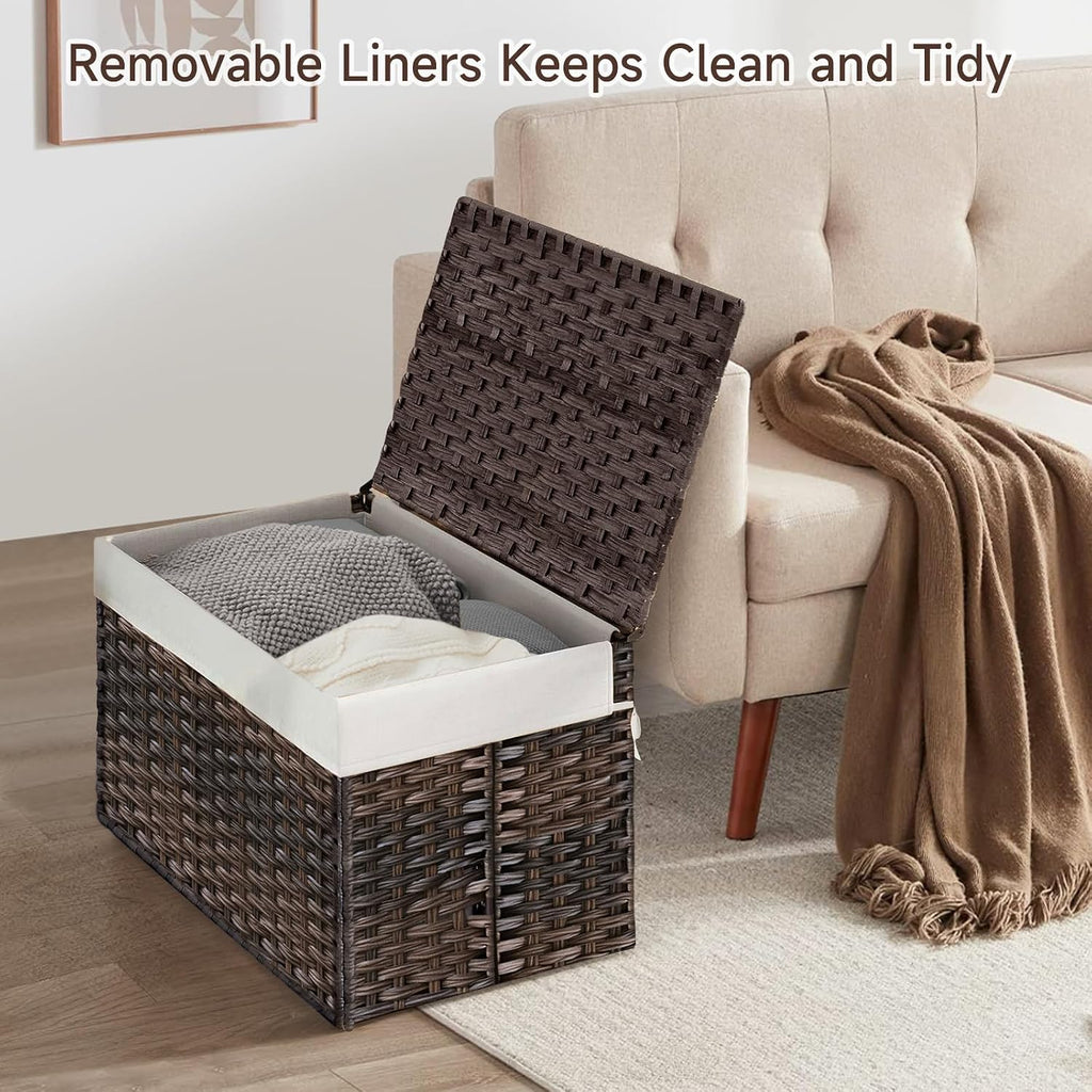 Brown Lidded Wicker Storage Basket