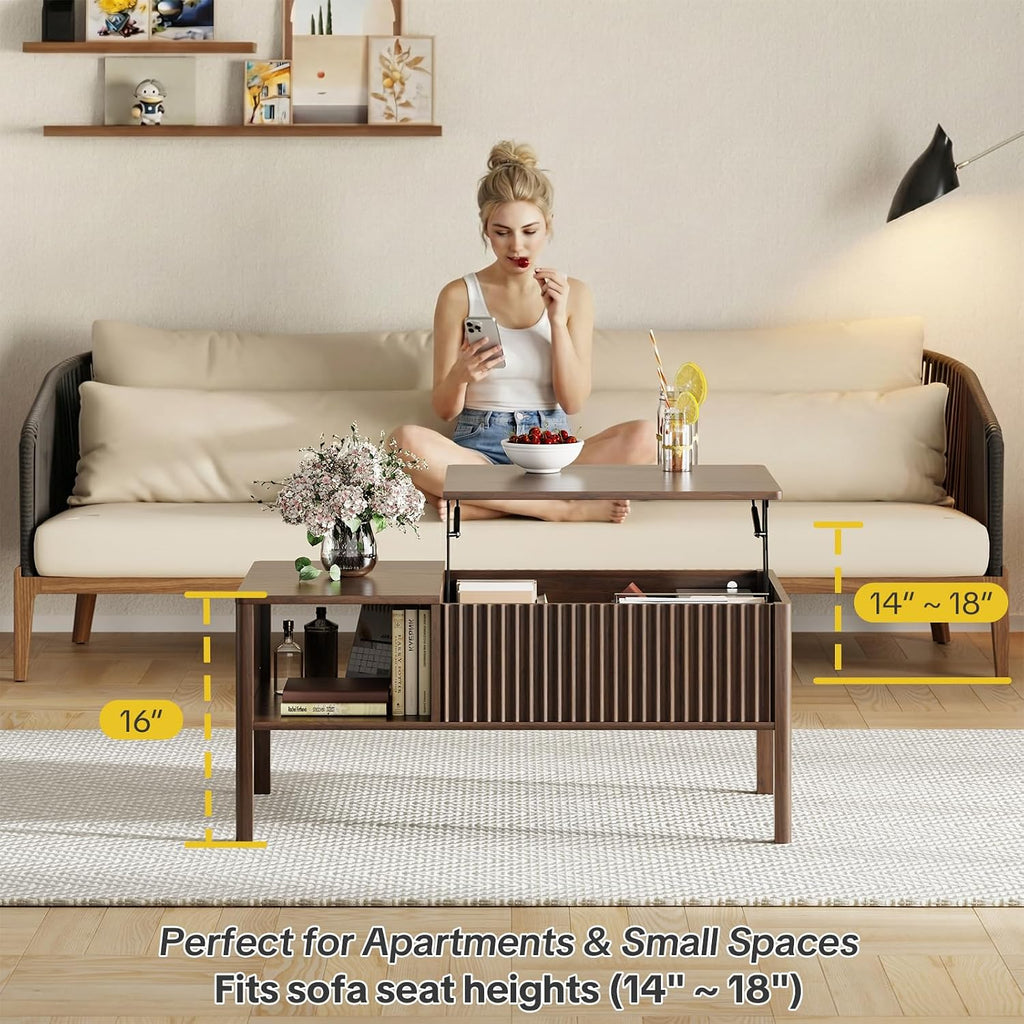 Brown Hydraulic Lift Storage Coffee Table