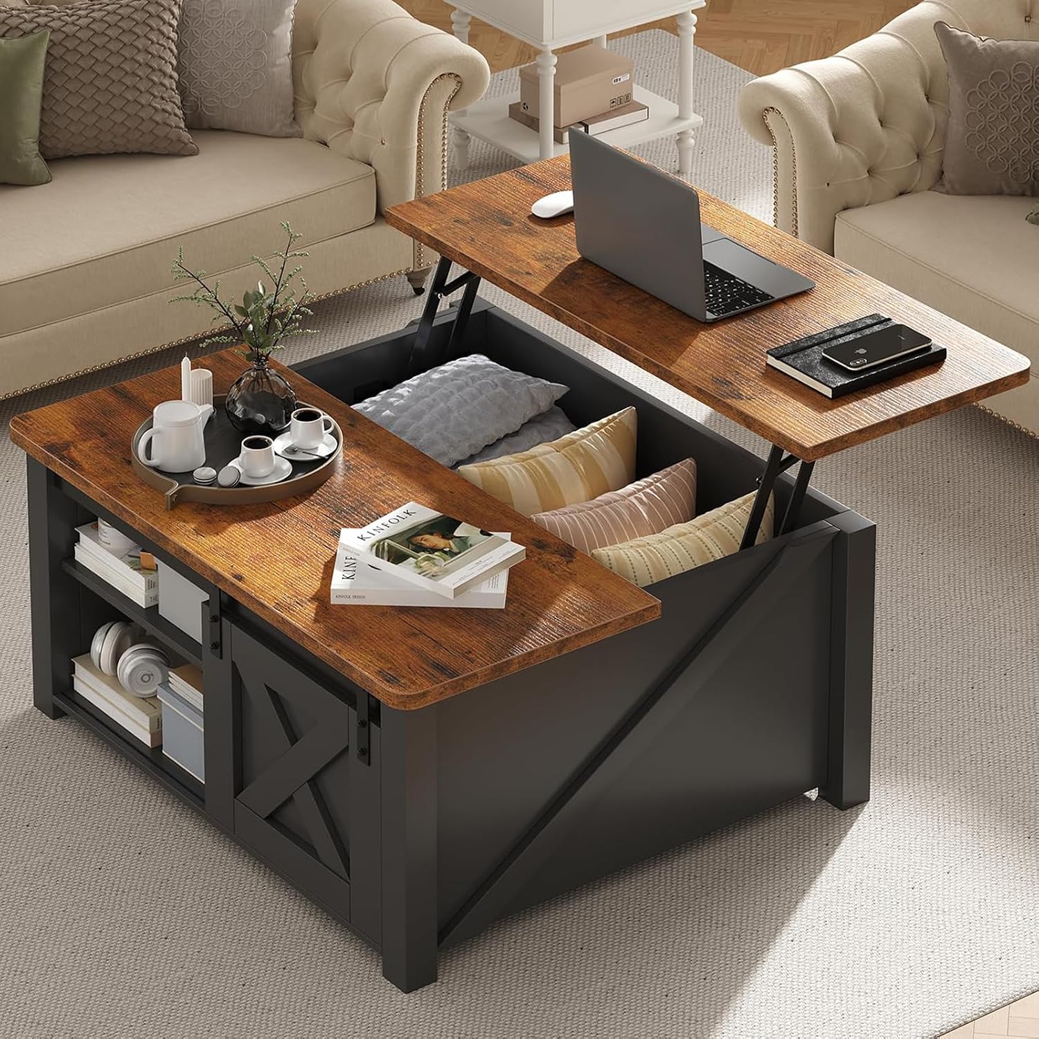 Black Square Lift Storage Coffee Table