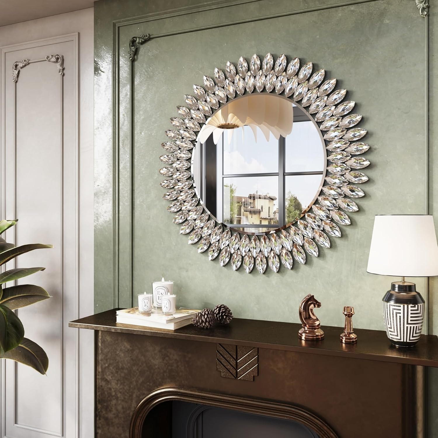 26" Luxury Diamond Jeweled Round Wall Mirror