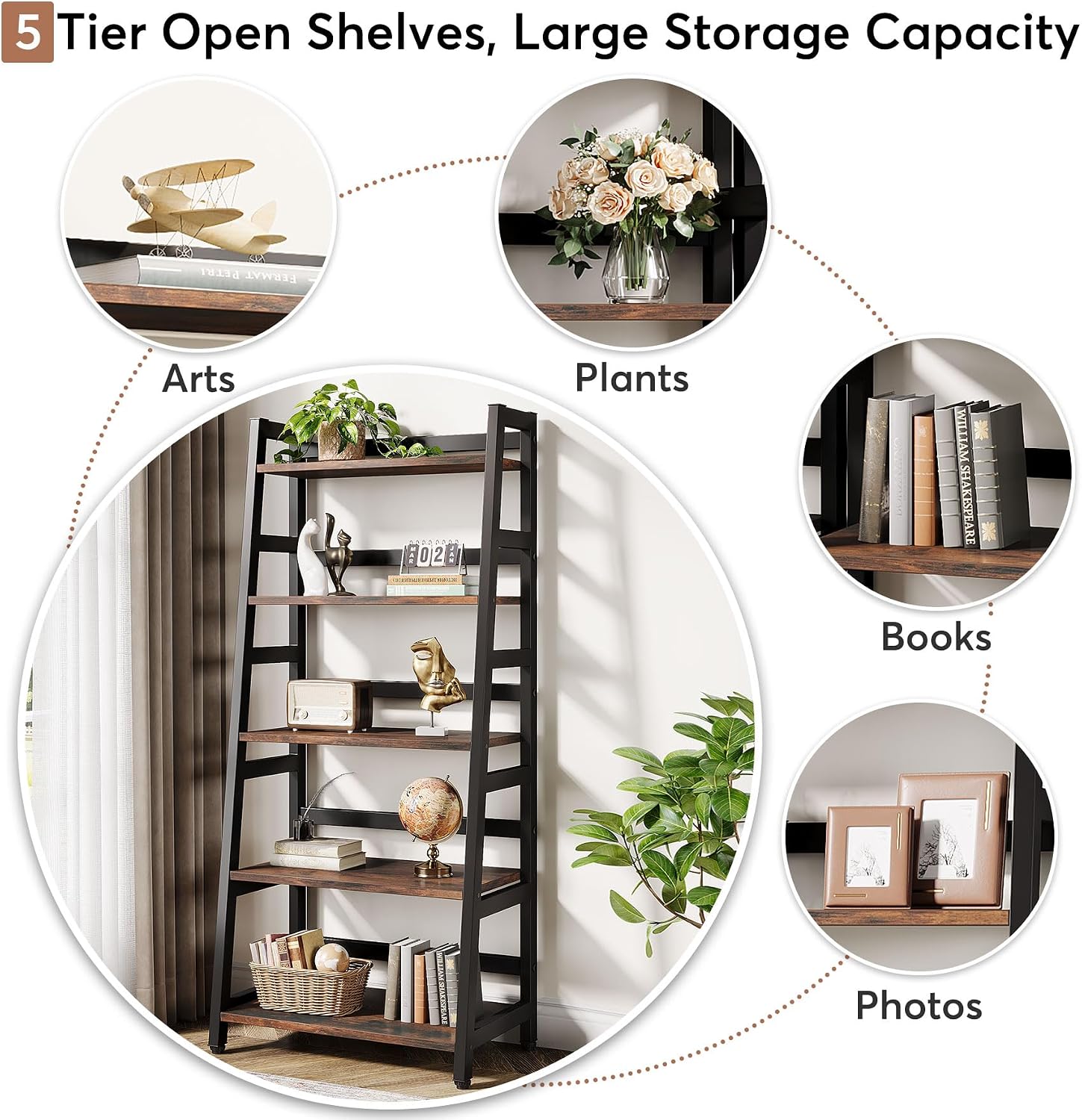 Industrial 5-Tier Ladder Storage Bookshelf