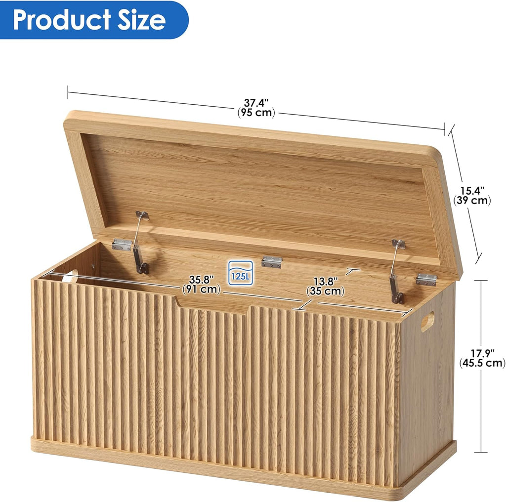 Natural Oak Fluted Storage Bench Trunk