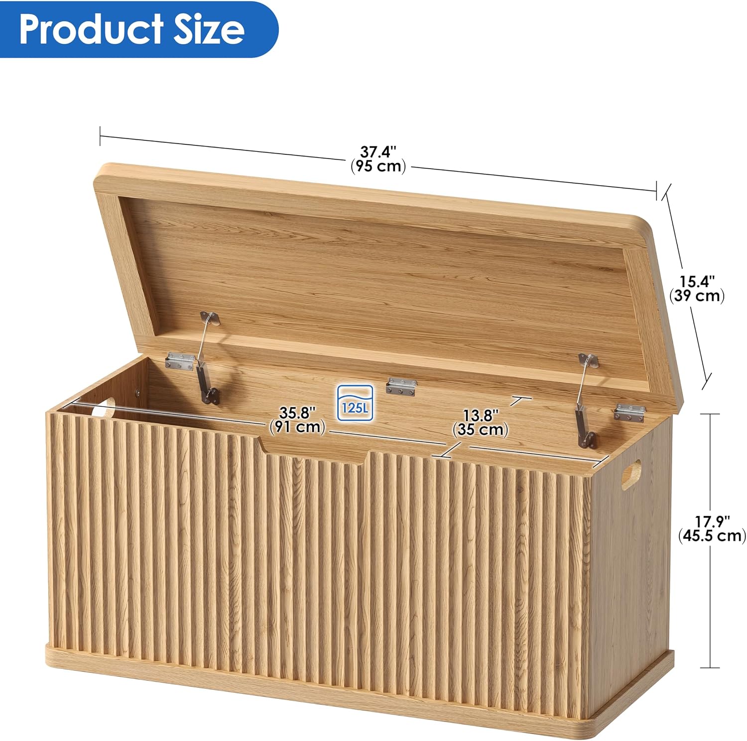 Natural Oak Fluted Storage Bench Trunk