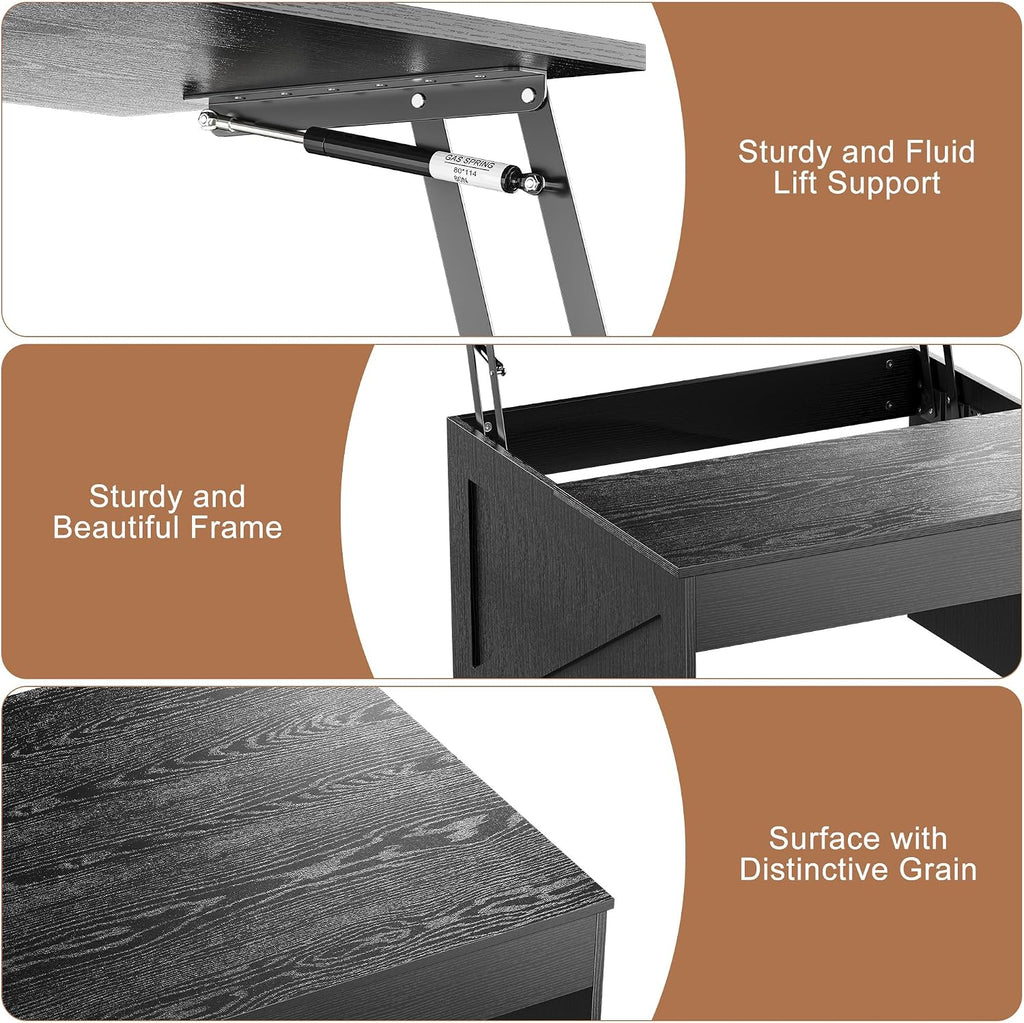 31.5" Black Farmhouse Lift Top Coffee Table with Bench