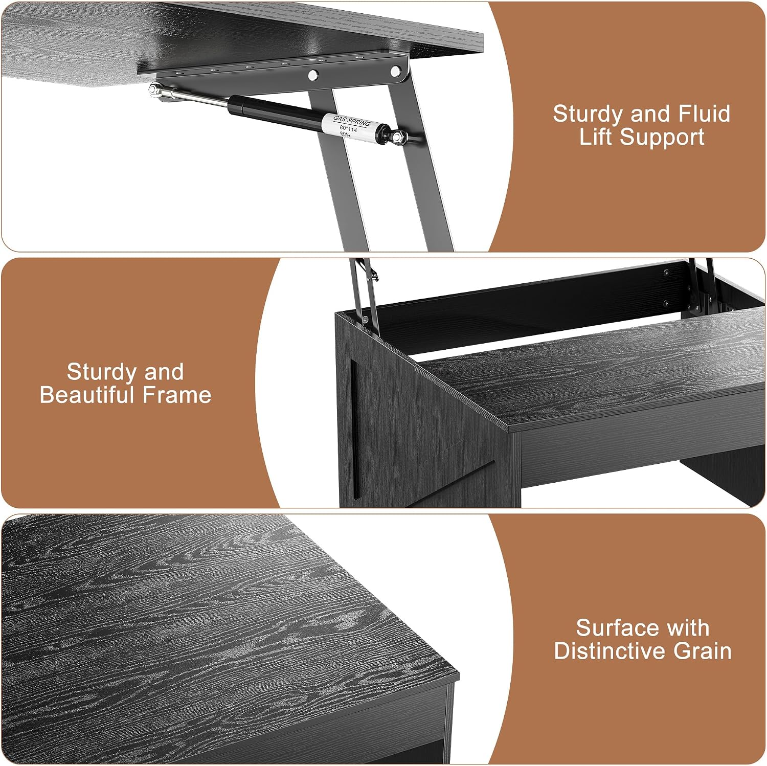 31.5" Black Farmhouse Lift Top Coffee Table with Bench