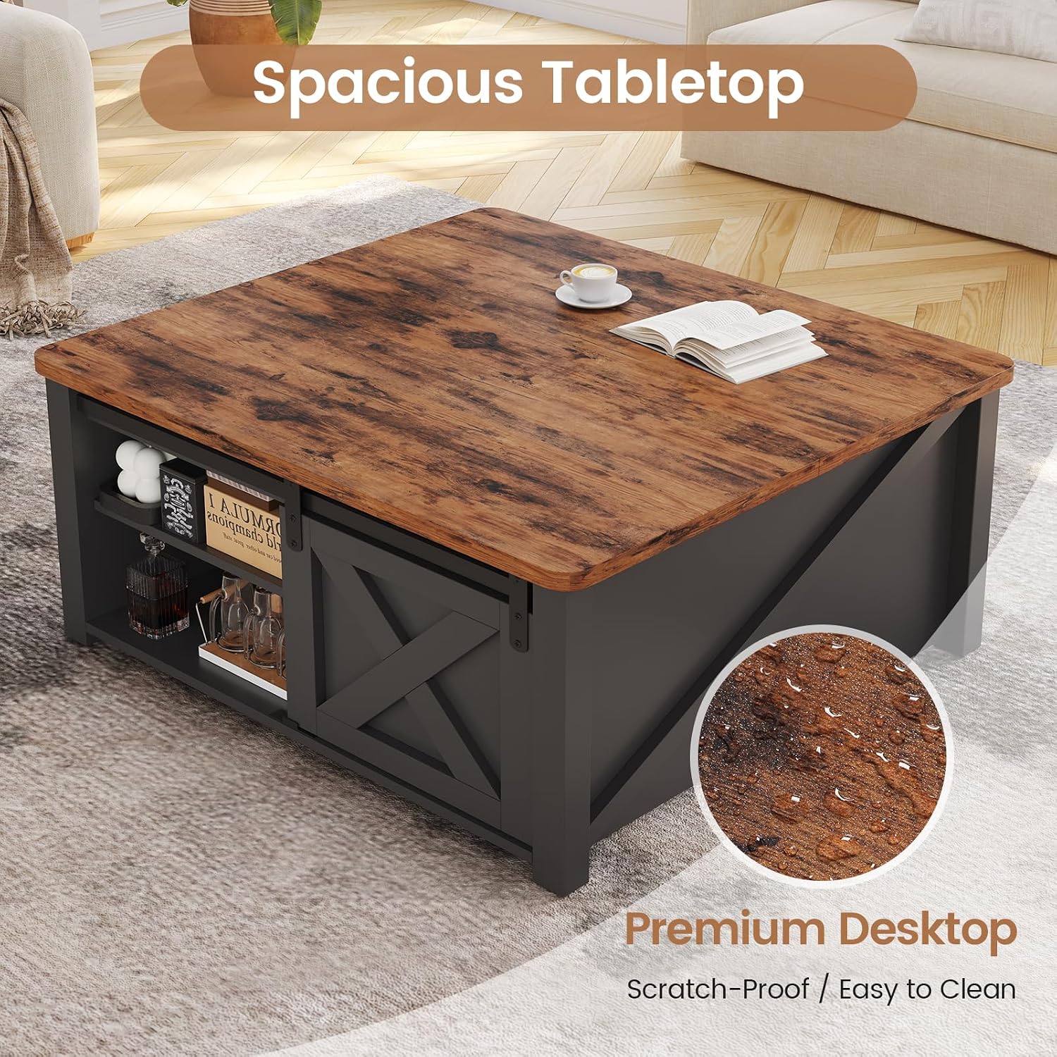 31.5" Black Lift Storage Coffee Table
