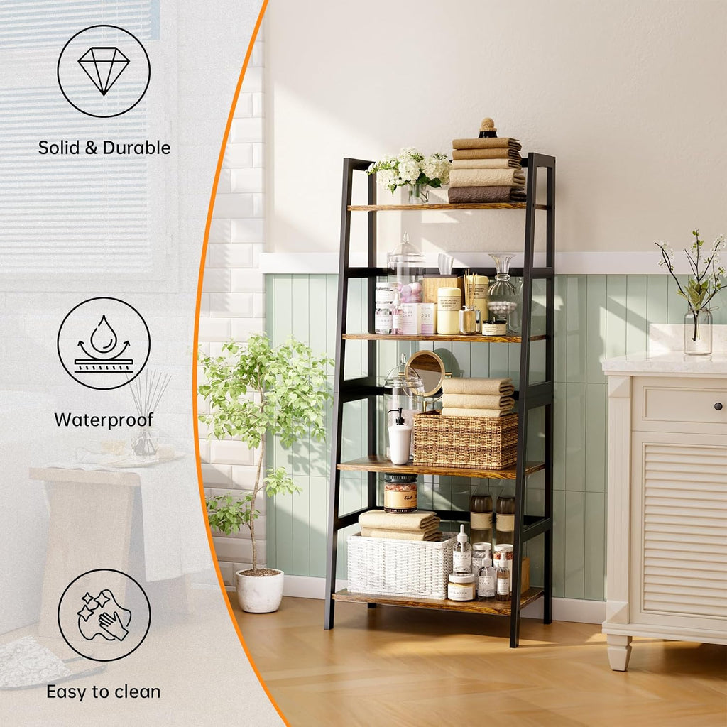 Rustic Bamboo 4-Tier Ladder Storage Shelf