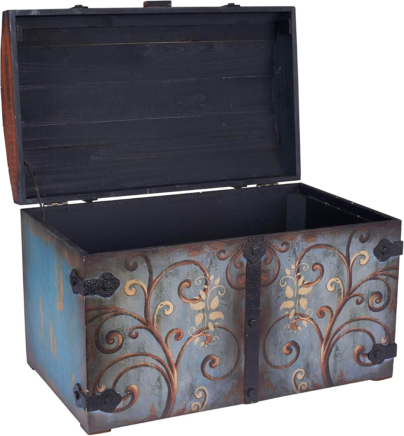 Blue Floral Vintage Wooden Storage Trunk
