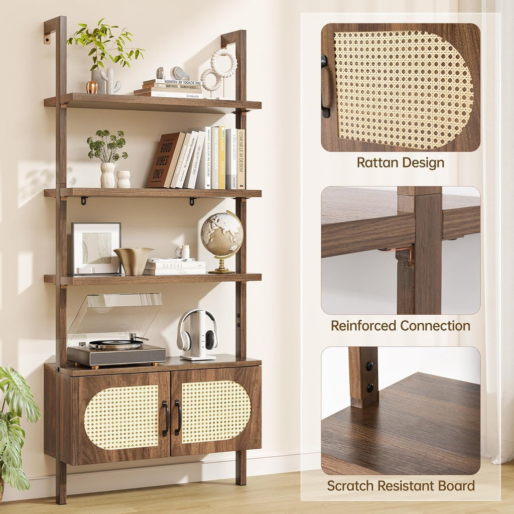72" 4 Tier Ladder Bookshelf with Storage Cabinet