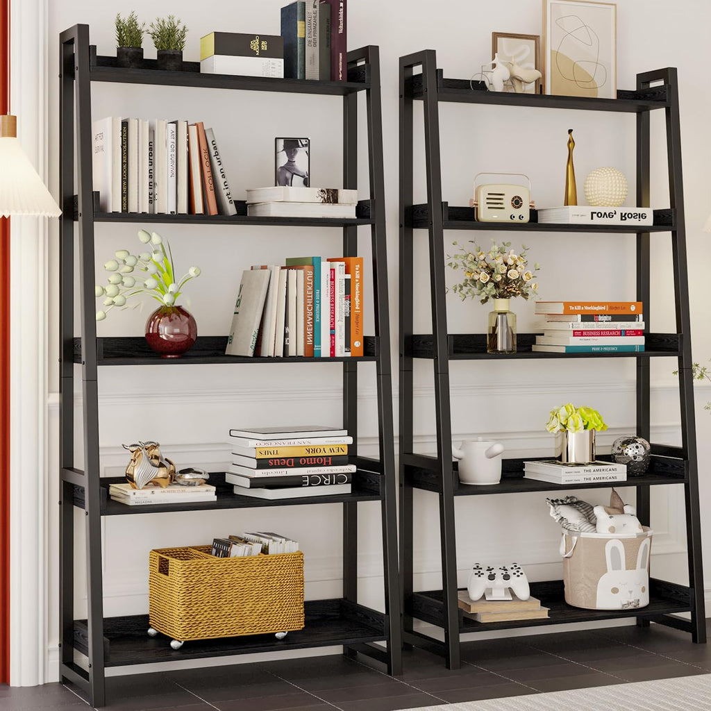 Black Industrial 5-Tier Ladder Bookshelf