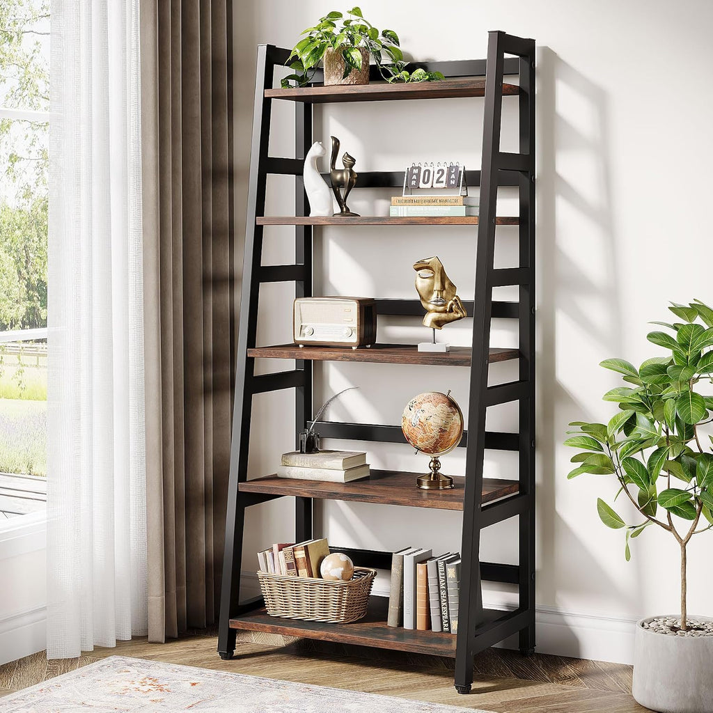 Industrial 5-Tier Ladder Storage Bookshelf
