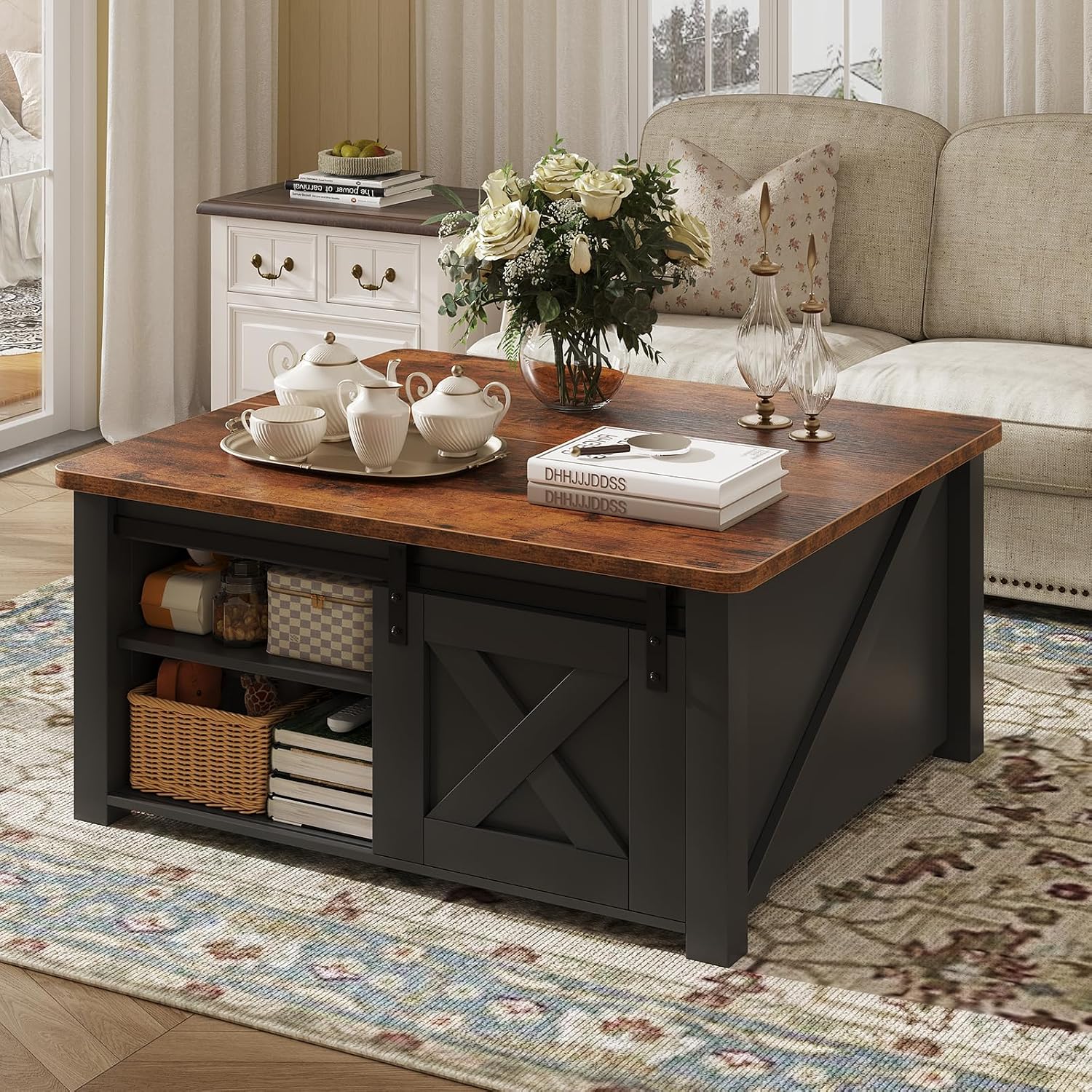 Black Square Lift Storage Coffee Table