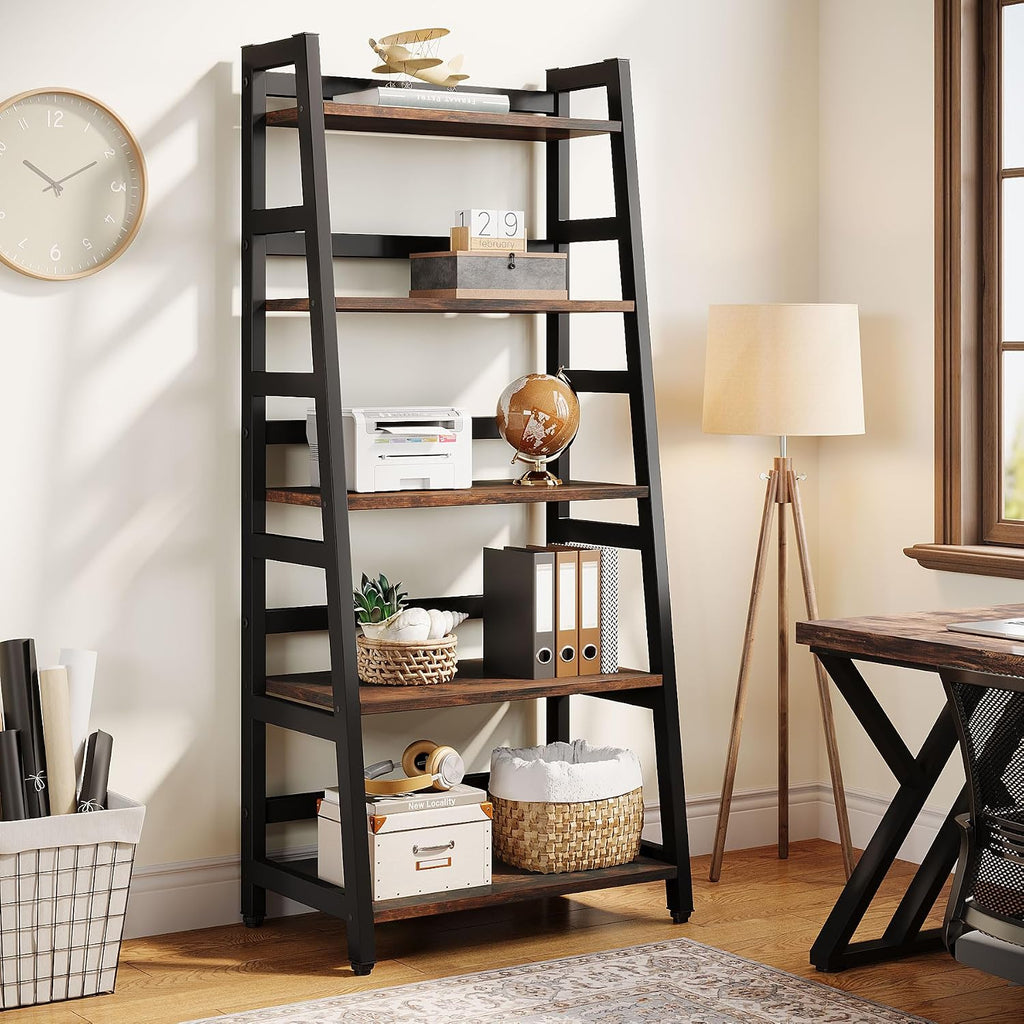 Industrial 5-Tier Ladder Storage Bookshelf