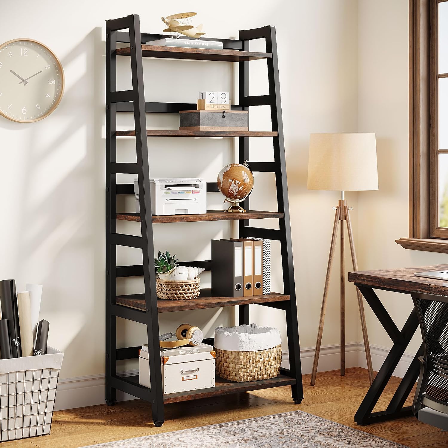 Industrial 5-Tier Ladder Storage Bookshelf