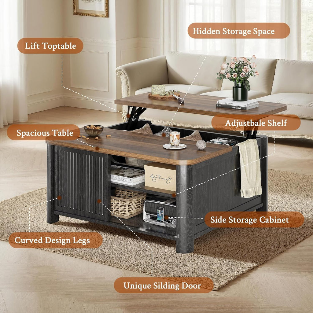 Mid-Century Lift Storage Square Coffee Table