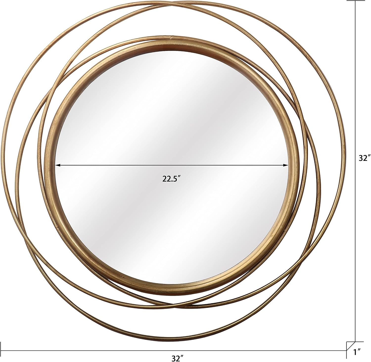 32 Inch Gold Leaf Metal Frame Round Wall Mirror