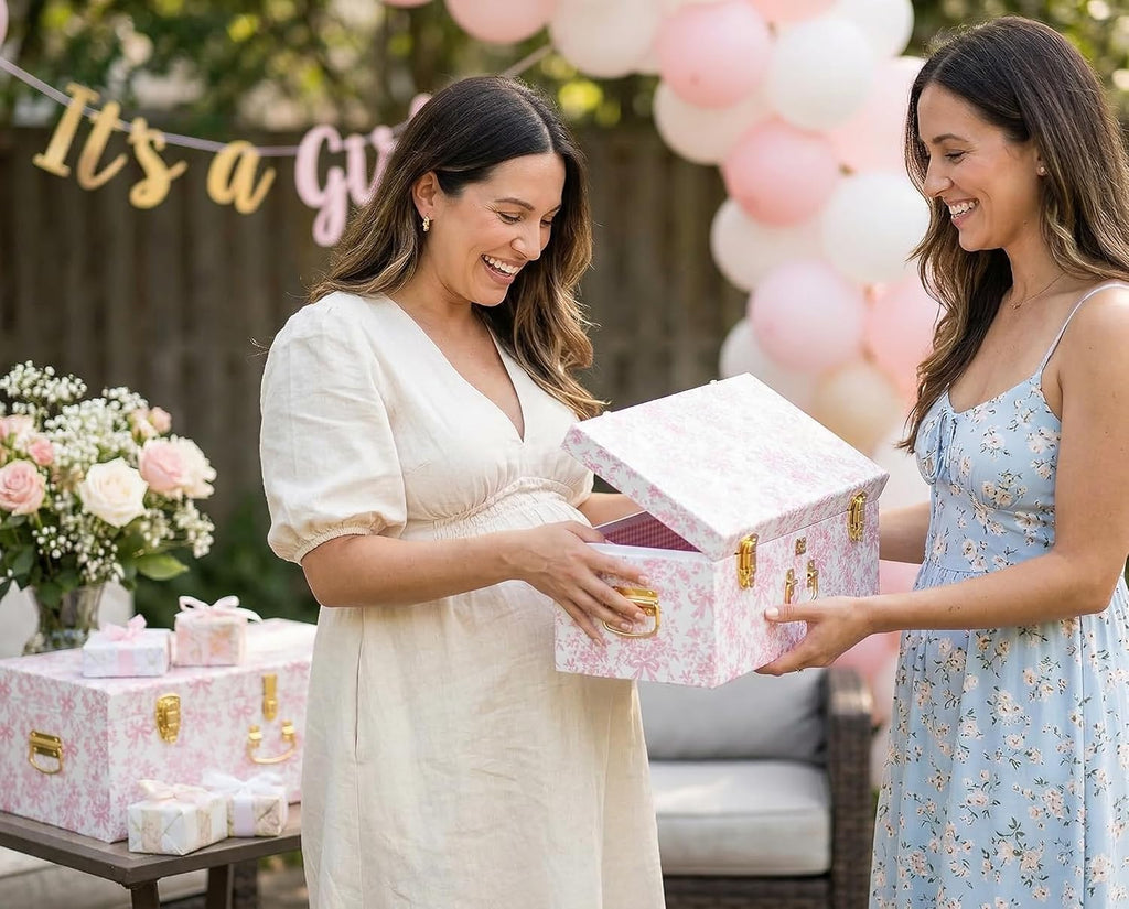 Pink Floral Stackable Storage Trunk Set of 2