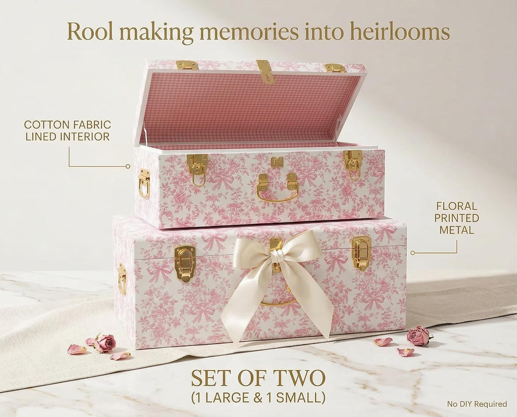 Pink Floral Stackable Storage Trunk Set of 2