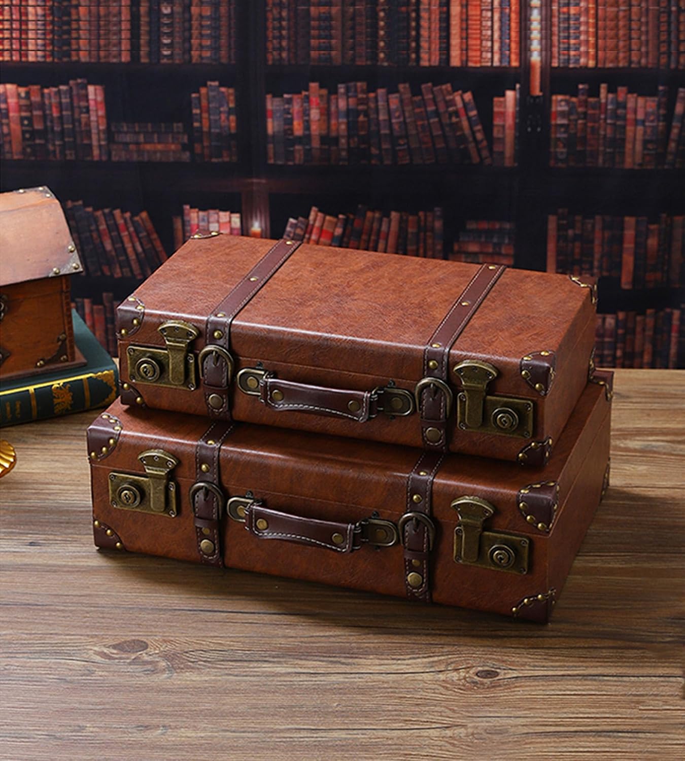 Vintage Leather Wrapped Wooden Storage Trunk