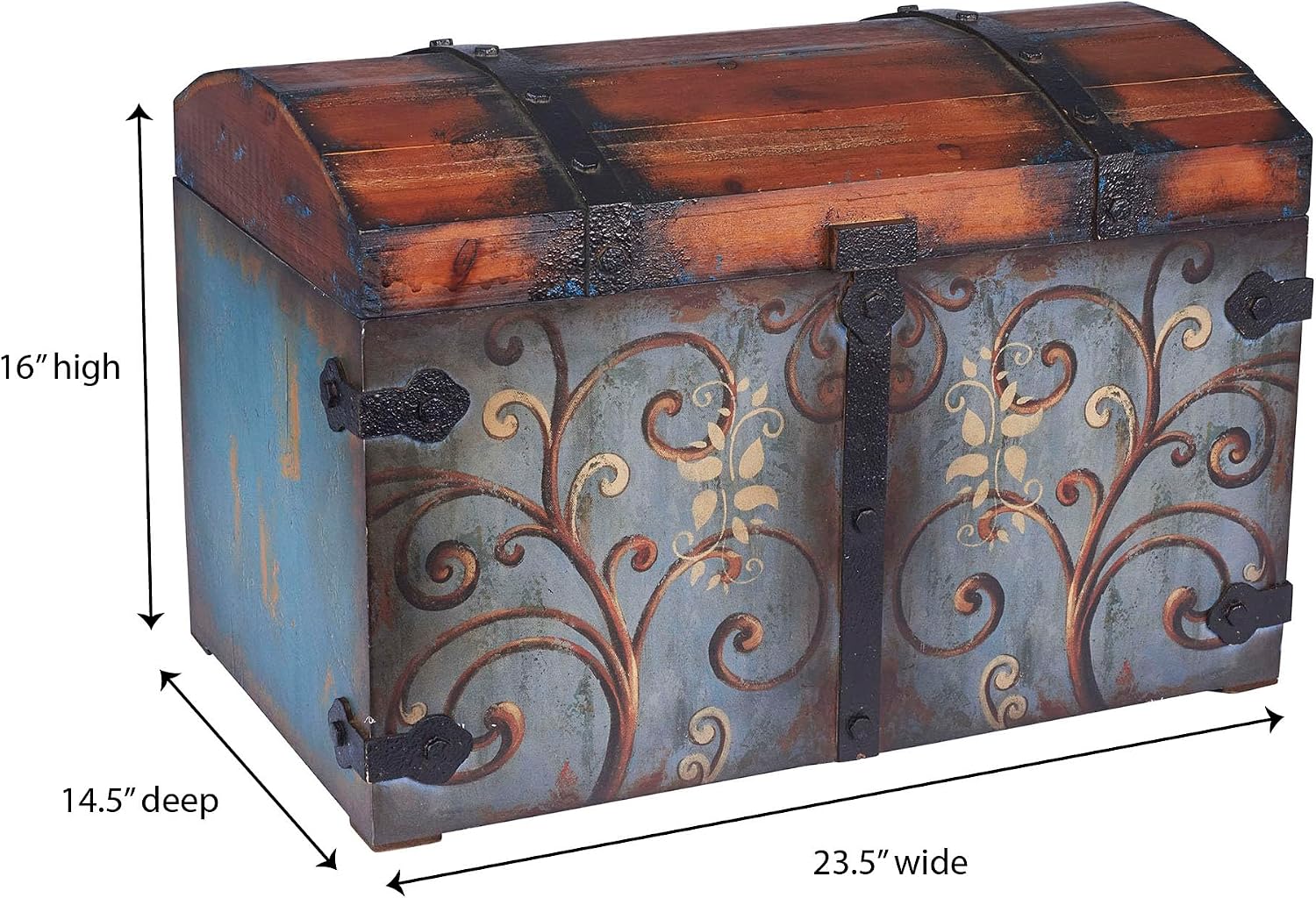 Blue Floral Vintage Wooden Storage Trunk